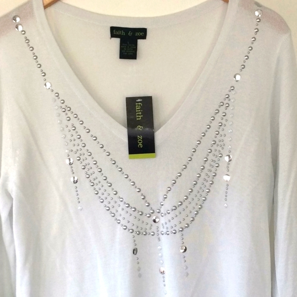 Faith & Zoe long sleeve rhinestone top NWT